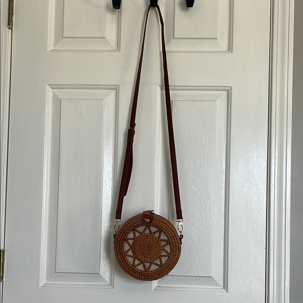 Brown Circle Woven Crossbody Bag